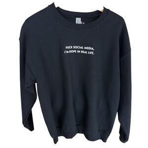 NWT Girl Gang Black White Meme Screen Print Fleece Crewneck Sweatshirt Size 2X